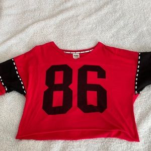 PINK 86 jersey mesh crop top